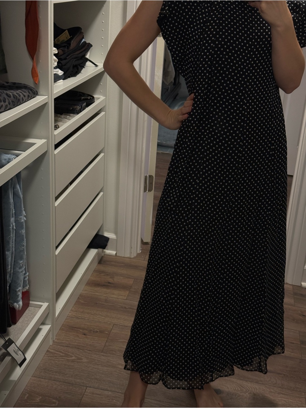 Zara Black Maxi Dress with White Polka Dots